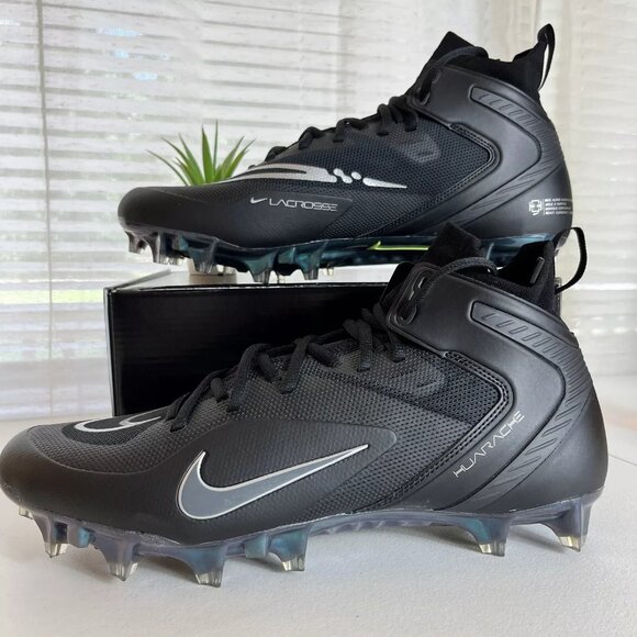 Nike‎ Alpha Huarache Elite 8 LAX Lacrosse Black Cleats CW4440-005 Men's Size 14